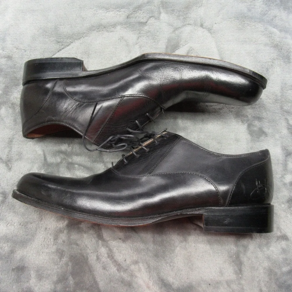 John Fluevog Shoes Men 8.5 Black Leather Oxford Dress Shoes Twin Turbine Formal